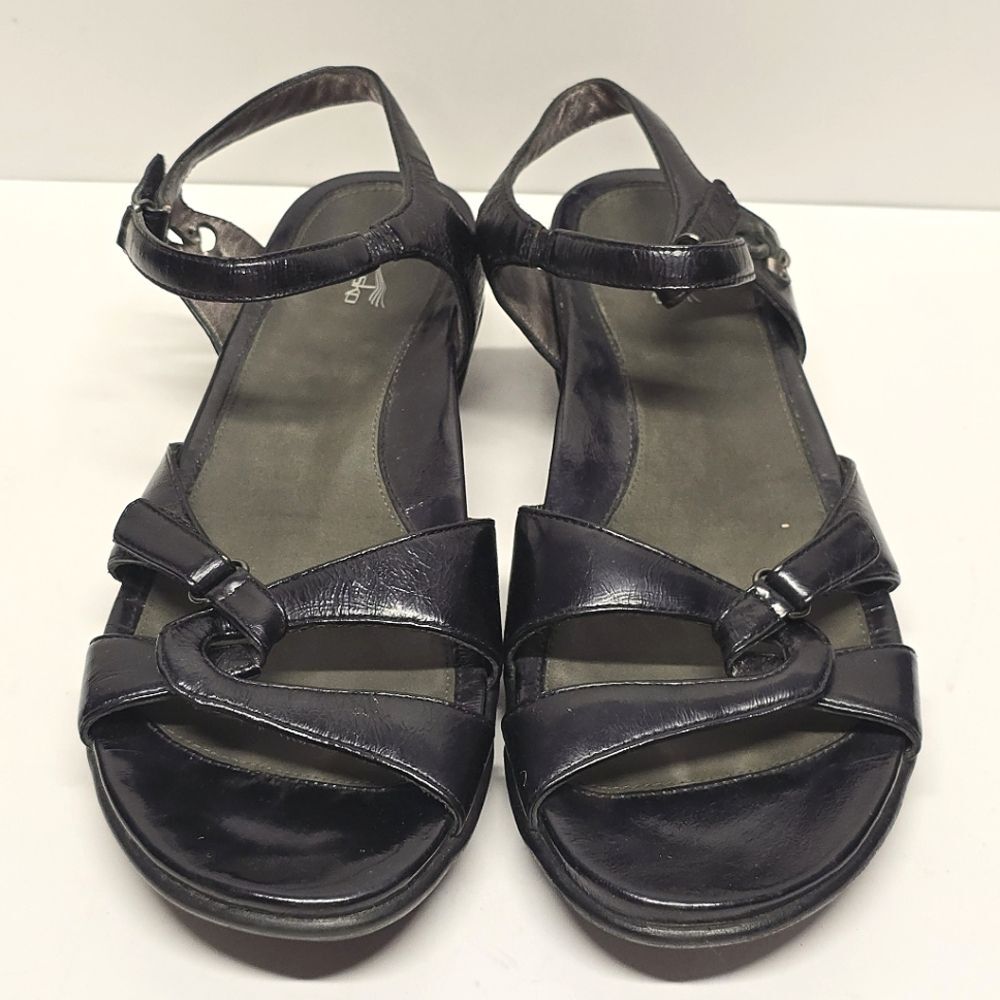 DANSKO Caroline Patent Black Leather Comfy Sandals Size 11.5